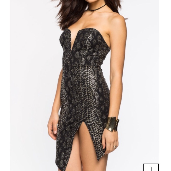 Snakeskin reptile asymmetrical slit dress snake lf - Picture 2 of 4